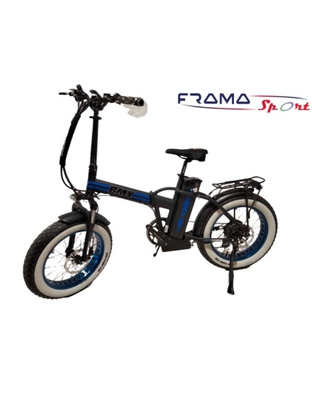 Bici elettrica a pedalata assistita pieghevoleBMX nera e blu