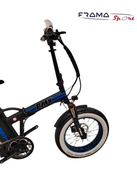 Bici elettrica a pedalata assistita pieghevoleBMX nera e blu