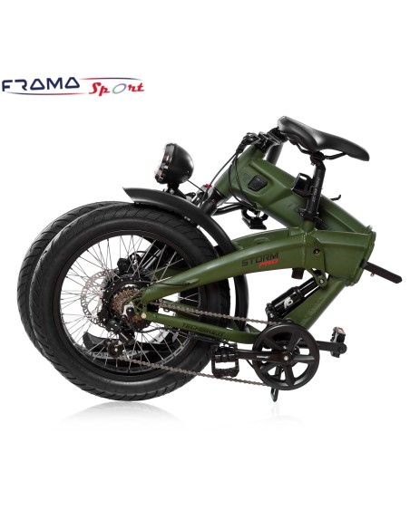 Bici elettrica a pedalata assistita pieghevole Techbike Strom-Pro 48V 500W Verde militare